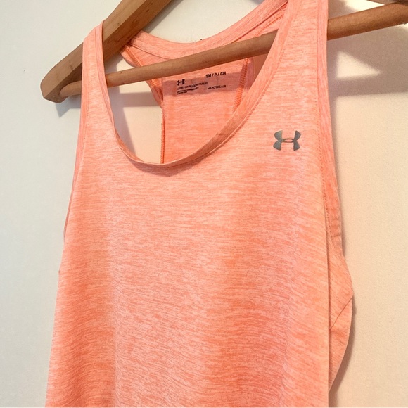 Under Armour Heatgear Racer Back Workout Tank Top Coral Pink Women Sz Small - Picture 3 of 5